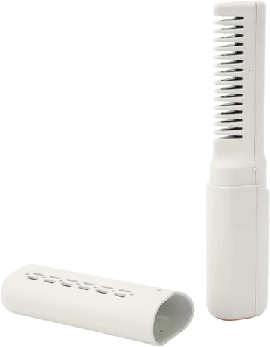 Vista 5 de Mini alisador de pelo recargable inalámbrico, cepillo de peine portátil con 3 temperaturas ajustables para todo tipo de cabello (caqui)