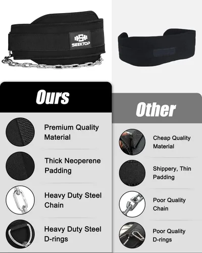 Vista 8 de Seektop Dip Belt With Chain for Weightlifting - Neoprene Waist Belt for GYM Workout, Pull Ups, Crossfit, Weight Lifting, Squat, Training, Fitness