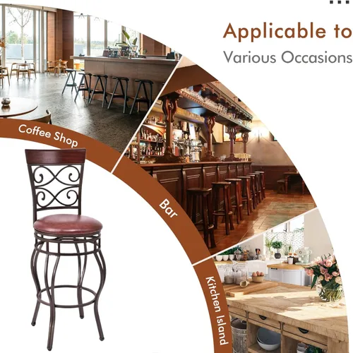 Vista 8 de Taburete de bar giratorio de 30 pulgadas de altura de asiento, taburetes de bar giratorios de 360 grados con asiento acolchado de cuero, sillas
