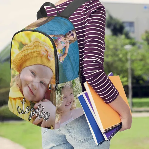 Vista 5 de M YESCUSTOM Mochila informal personalizada con fotos, bolsas escolares personalizadas con nombre de niño para niños, niñas, adolescentes, bolsa