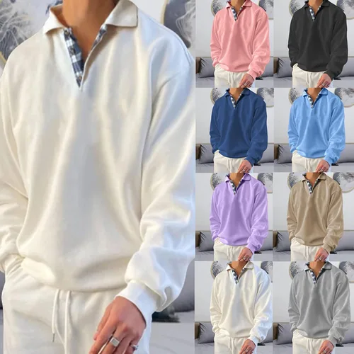 Vista 3 de Opomelo Mens Long Sleeve Pullover Polo Shirts-Casual Loose Fit Sweatshirts V Neck Tops