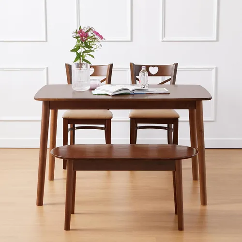 Vista 7 de Livinia Aslan Mesa de comedor rectangular de madera de roble malayo de 47 pulgadas, escritorio de cocina de madera maciza (nogal)