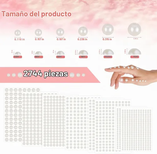 Vista 2 de 2744 piezas de perlas para el cabello, calcomanías de perlas autoadhesivas