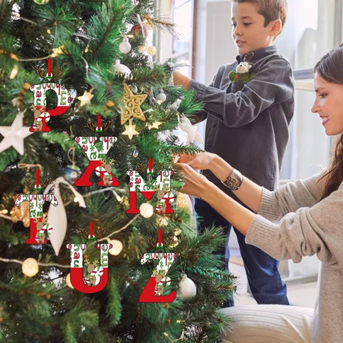 Vista 3 de Decoración colgante para árbol de Navidad de 26 letras, adornos para árbol de Navidad, adornos personalizados de 26 letras, decoración de Navidad