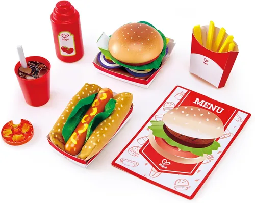 Vista 9 de Hape Juego de madera de pizza perfecto para cocina de niños, horno de pizza 2 en 1 y caja de entrega, 29 piezas de juego de simulación para niños