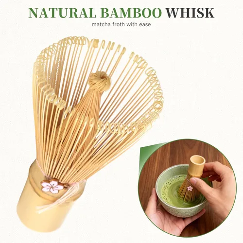 Vista 6 de Juego de batidor de matcha, utensilios de ceremonia de té japonés (8 piezas) con cuenco de matcha con boquilla (19 onzas), batidor de bambú, Verde