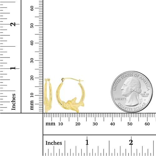 Vista 18 de Aretes de aro de oro amarillo de 14 quilates con múltiples formas de cierre con bisagras, alas y corazón, paloma y querubín, aretes de oro macizo