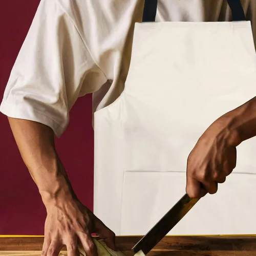 Vista 5 de ibasenice Waterproof Kitchen Apron Pvc Material Cream White Chef Apron with Pouch for Men and Women Cooking and Restaurant Use