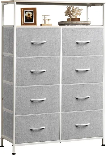 Vista 32 de WLIVE Torre de almacenamiento de tocador de 8 cajones de tela beige Bouclé para dormitorio