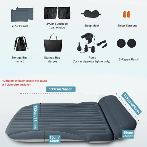 Vista 4 de Ciremiv Colchón de aire SUV para campamento de coche, cama de automóvil de Gris