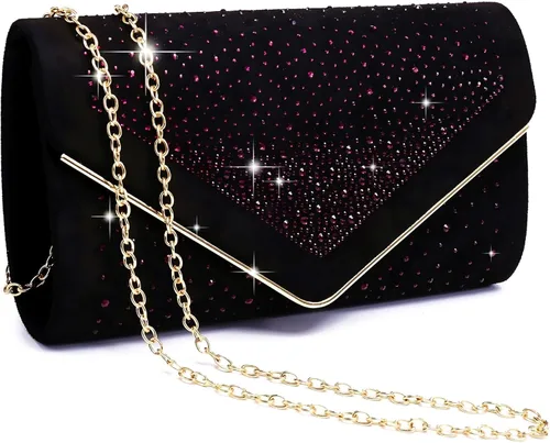 Vista 9 de Dasein Bolso de noche con diamantes de imitación para mujer, clutch de ante sintético, bolsos brillantes para fiestas formales, cóctel, boda, cartera