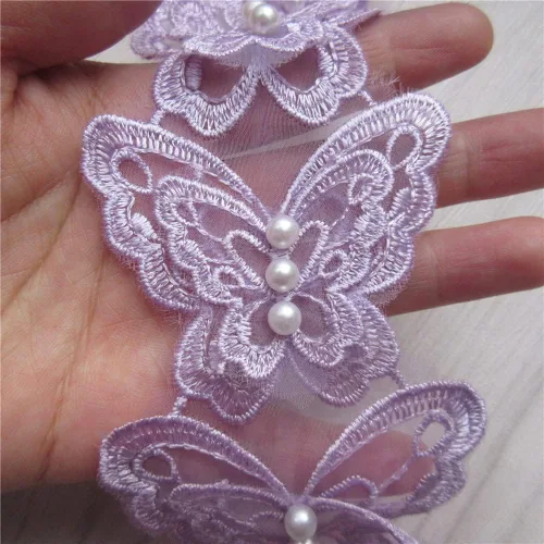 Vista 9 de Arco de mariposa soluble de 5 yardas de organza bordada de encaje para tejer, apliques de boda, cinta de retazos hechos a mano, suministros