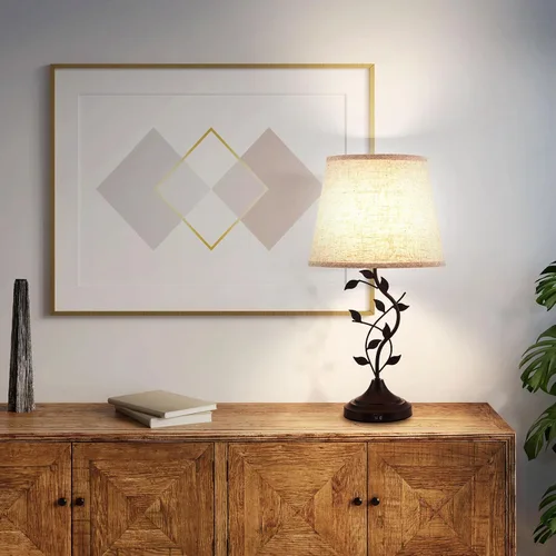 Vista 8 de Kakanuo Lámpara de mesa para mesita de noche, lámpara para sala de estar con puertos de carga USB-A y USB-C, lámpara de dormitorio alta tradicional
