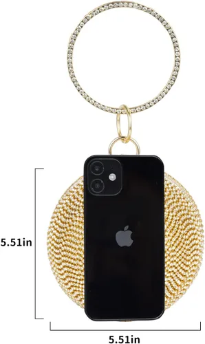 Vista 2 de Bolso de mano redondo de noche para mujer, bolso de mano con diamantes, para fiesta, boda, con cadena