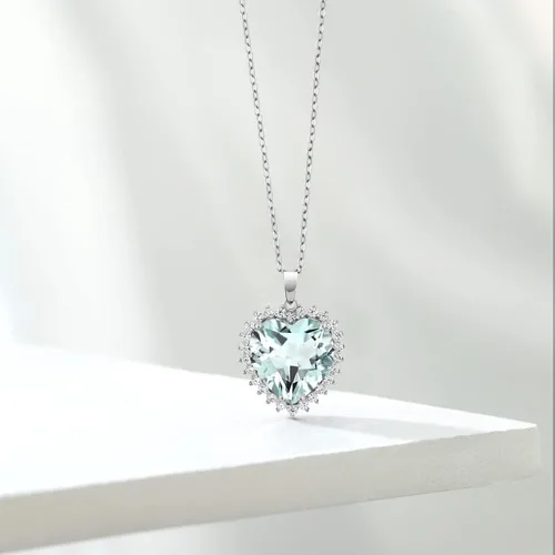Vista 12 de Gem Stone King Collar de corazón de plata de ley 925 Collar con colgante de halo de amor para mujer 1/2 pulgada con cadena de plata
