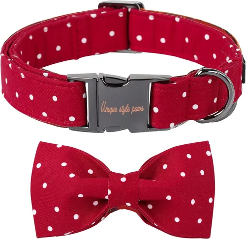 Vista 10 de Unique style paws Collar de perro de algodón con lazo, collar para cachorro con cuadrícula negra y azul para perros pequeños, medianos y grandes