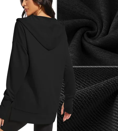 Vista 2 de Micoson Women Oversized Sweatshirt with Thumb Holes Fall Fashion Casual Long Sleeve Hoodie Button Down Pullover