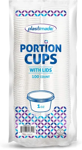 Vista 8 de Vasos de porción desechables de plástico transparente de 1 oz (100 juegos) - Vasos para condimentos, salsa, aderezo, gelatina con tapas Mini jello