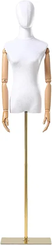 Vista 17 de Torso de maniquí de forma de vestido femenino, altura del cuerpo del maniquí de terciopelo ajustable, con brazo de madera maciza y base de metal