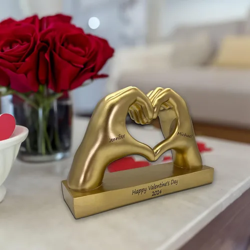 Vista 5 de Estatua de mano con forma de corazón dorada personalizada para novia, esposa, regalos del día de San Valentín para mujeres, parejas, decoraciones