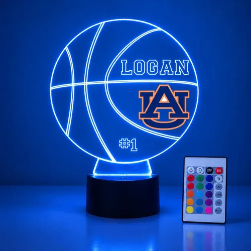 Vista 14 de Espejo Magic Gifts - Lámpara de luz nocturna personalizada de Auburn University (AU) Tigers para casco de fútbol con control remoto, nombre AU-Casco