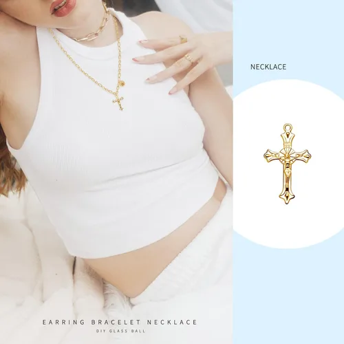 Vista 7 de 60 dijes chapados en oro de cruz cristiana de Jesús Crucifijo religioso chapado en oro para hacer joyas, colgantes, collares, pulseras, llaveros