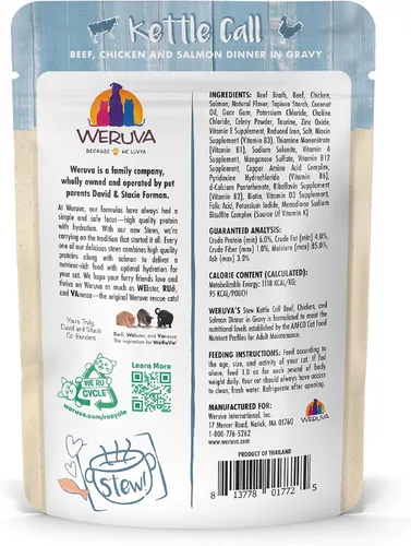 Vista 2 de Weruva Classic Cat Stews!, Kettle Call con carne de res, pollo y salmón en salsa, bolsa de 3 onzas (paquete de 12)