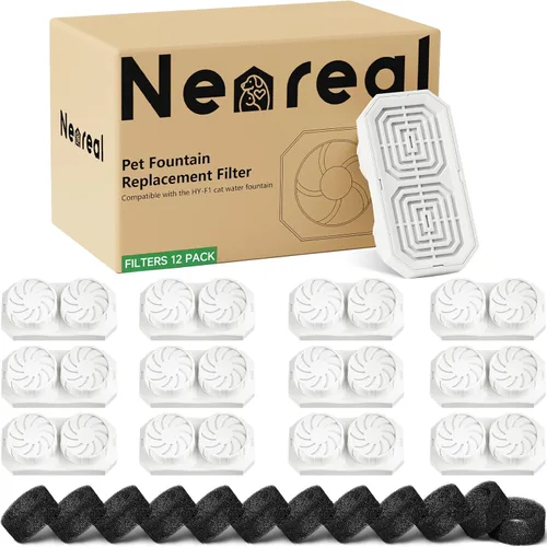 Vista 10 de Neareal Paquete de 6 filtros de repuesto oficiales y esponjas de prefiltro para fuente de agua de acero inoxidable para gatos de 108 onzas / 3.2 L