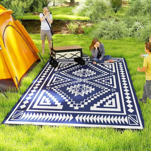 Vista 33 de Outsunny Alfombra de exterior para patio impermeable 9' x 18' rombo negro y Borde rombo negro y gris