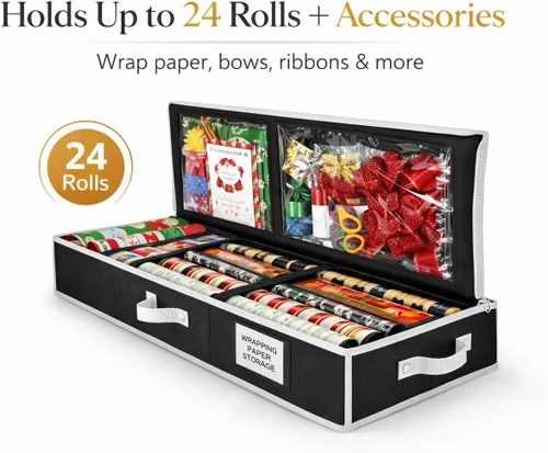 Vista 4 de Organizador de almacenamiento de papel de regalo, contenedor organizador de cinta y envoltura de regalo para debajo de la cama