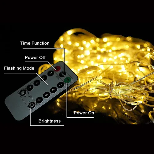 Vista 4 de Guirnalda de 300 luces LED para cortina, luces parpadeantes para dormitorio con 8 modos de iluminación, luces de Navidad USB para fiesta, hogar