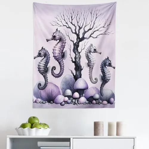Vista 21 de Ambesonne Tapiz verde, fases lunares alrededor de un árbol de la vida, impresión de diseño bohemio de astrología nocturna, decoración de tela