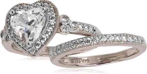 Vista 2 de Tienda Collection Platinum-Plated Sterling Silver Infinite Elements Cubic Zirconia Fancy Pink Heart Antique Ring