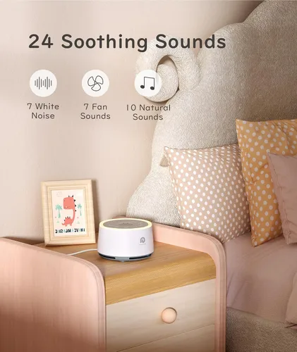 Vista 3 de Dreamegg D1 Máquina de Sonido para Bebé - Máquina de Ruido Blanco para Bebé con Luz Nocturna, 24 Sonidos de Alta Fidelidad, Temporizador y Función