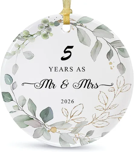 Vista 11 de SIBERTEL 10 Years as Mr & Mrs 2026 - Adorno colgante de Navidad, aniversario, 10º para parejas, adorno de cerámica de aniversario para decorar