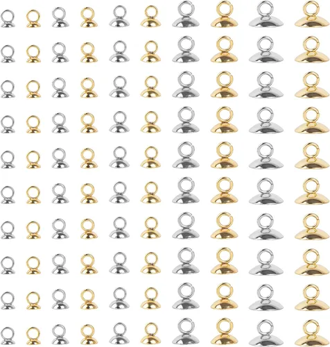 Vista 9 de Framendino, Paquete de 100 tapas colgantes de acero inoxidable 304 con bucles para fabricación de joyas