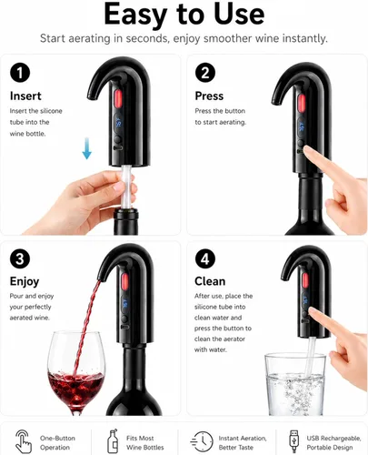 Vista 5 de Aireador de vino eléctrico, juego de regalo de dispensador de bomba de decantador de vino, vertedor de aireador de vino automático. Bomba