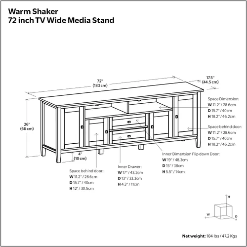 Vista 15 de SIMPLIHOME Warm Shaker - Soporte de TV de madera maciza de 72 pulgadas de Marrón rojizo