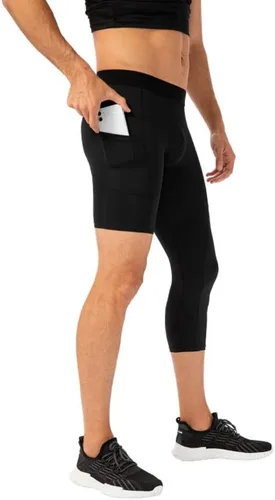 Vista 47 de Pantalones de compresión para hombre, mallas de compresión de una pierna para baloncesto, capri 3/4, leggings atléticos, capa base de secado fresco