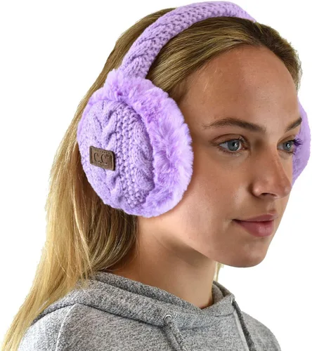 Vista 44 de C.C - Lindas orejeras con diadema ajustable para invierno, calentador de orejas suave Rombos azul marino