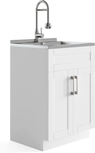 Vista 15 de SIMPLIHOME Hennessy - Lavabo y armario de lavandería de acero inoxidable de 24 pulgadas, color blanco Blanco (Glacier White)