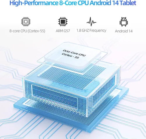 Vista 5 de VASOUN Tablet Android 14 de 7 pulgadas, 8 GB de RAM 64 GB ROM, Octa-Core 2.0 GHz, pantalla táctil IPS, cámara dual, 5G WiFi/Bluetooth, tableta
