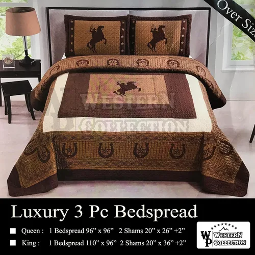 Vista 2 de Western Collection Colcha de lujo de 3 piezas con diseño de estrellas y caballos occidentales para el hogar, colcha de gran