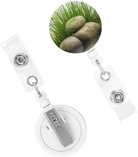 Vista 2 de Soporte retráctil para tarjetas de identificación con estampado de piedras de hierba, clips de carrete de insignia, lindo clip para tarjetas