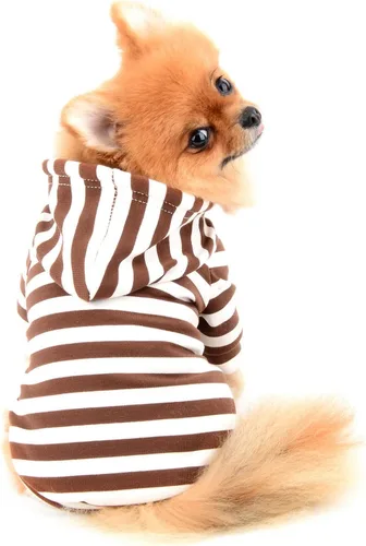 Vista 6 de SMALLLEE_LUCKY_STORE Sudadera con capucha a rayas para mascotas, para perros pequeños, medianos y gatos, cachorros, suéter con gorro para clima