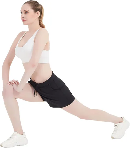 Vista 3 de RIBOOM Pantalones cortos de entrenamiento 2 en 1 para mujer, pantalones cortos deportivos con bolsillos para yoga y gimnasio