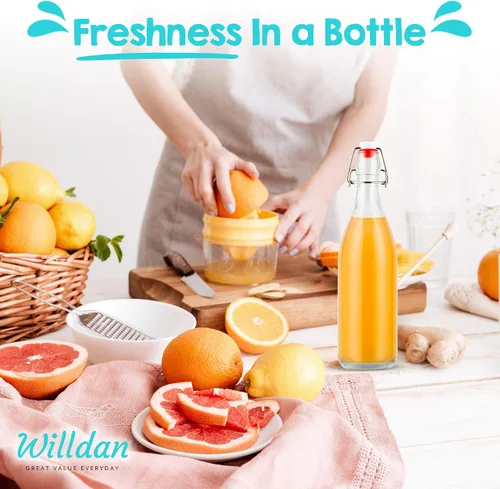Vista 9 de Botellas de vidrio con tapa abatible [1 litro / 33 onzas líquidas] [Paquete de 4] - Botellas de coquito con tapa abatible para kombucha