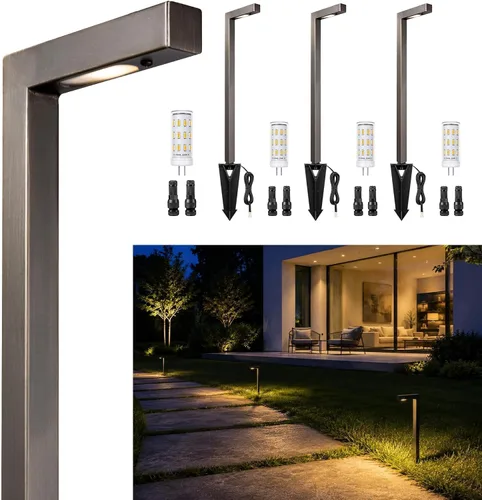 Vista 15 de Gardenreet Luces de camino de paisaje de latón, luces de camino de bajo voltaje de 12 V con cable, luces de jardín al aire libre LED impermeables