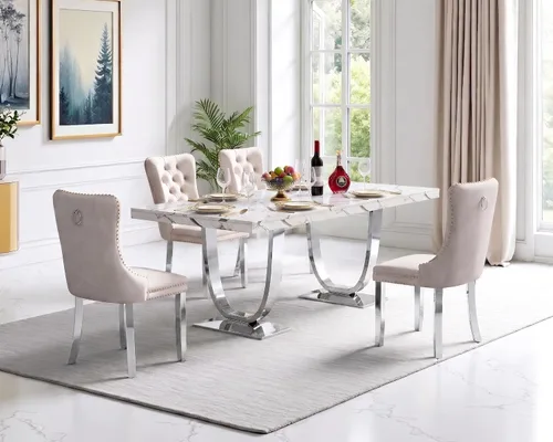 Vista 20 de Henf Mesa de comedor rectangular de mármol sintético blanco de 70 pulgadas Blanco & Oro