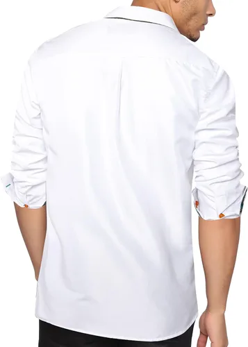 Vista 2 de DiBanGu Camisa casual de manga larga con botones para hombre, camisa de vestir de ajuste regular